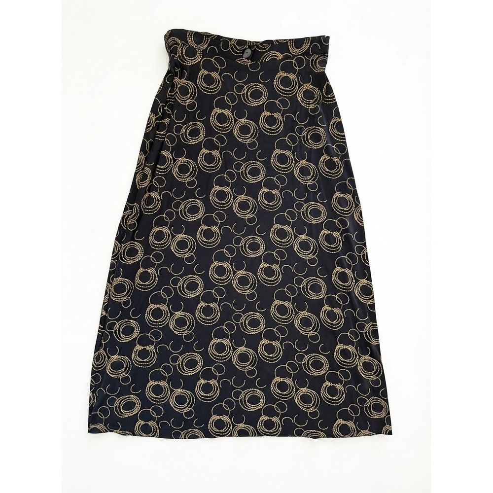 Vintage Frazier Lawrence Woman Black Gold Circle Print Midi Skirt Plus Size 2X